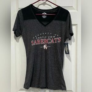 NWT CastleView Sabercats Womens T Shirt Tee Charm V-Neck